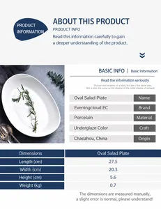 Detailed size specifications for the oval ceramic salad bowl with dimensions 27.5x20.3x5.6cm