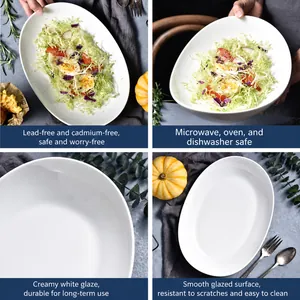 Japanese style cream ceramic oval serving plate suitable for microwave and oven use