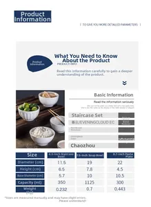 Detailed size chart for minimalist white ceramic tableware including bowls and pasta plates