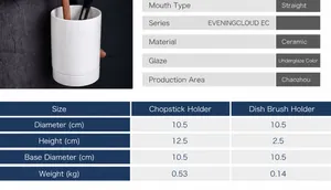 Detailed size chart of ceramic chopsticks holder with drainage tray measurements