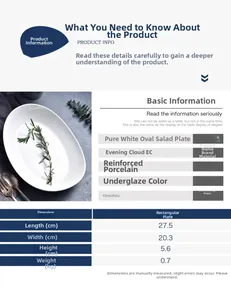 Größentabelle für weiße ovale Keramikschale mit Details zu 27,5cm Länge und 5,6cm Höhe