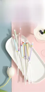 Detail of high-grade ceramic chopsticks with non-slip Morandi color striped top tips
