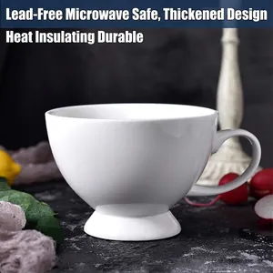White ceramic pedestal mug with handle, heat-insulated, microwave-safe, sleek high-foot cup