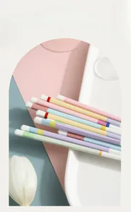 Close-up of premium macaron colored ceramic chopsticks with decorative top stripes
