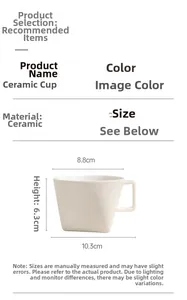 Detailed size parameters of white geometric ceramic coffee mug with square handle