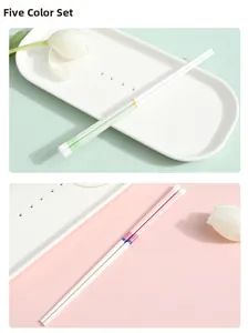 Detail of dishwasher safe ceramic chopsticks with anti-slip tips in a set of 5 colors