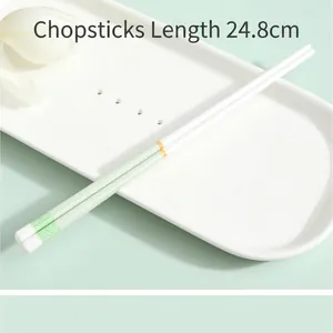Creative 24.8cm ceramic chopsticks with green striped handle and nonslip finish