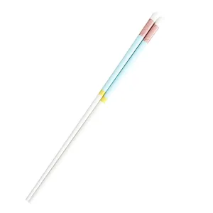 Japanese style high-grade ceramic chopsticks with colorful striped handle on white background