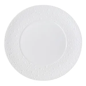 White ceramic dinner plate with minimalist 3D bubble textured rim for modern dining