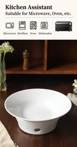 Close-up of white ceramic warming bowl base featuring unique cat paw ventilation cutouts