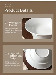 Detailed view of white ceramic bowl with underglaze finish and non-slip unglazed bottom