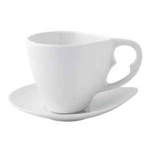 Juego de taza de café de cerámica blanca con plato de gota para latte y té elegante
