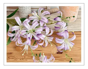 Close-up of 3D lifelike purple gradient lily petals with realistic textures and buds