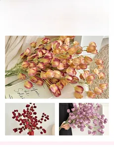 Detailed view of lifelike artificial physalis fruit stems in orange and red for home decor