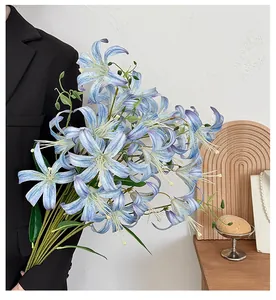 Detail of 3D lifelike blue and purple lily petals with realistic texture and water droplets