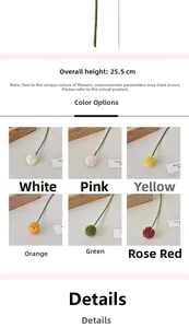 Detail view of 25.5cm artificial ball flower stems in six vibrant colors for home decor
