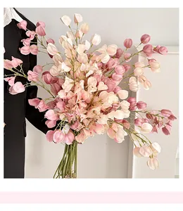 Close-up of realistic artificial physalis alkekengi flowers in pastel pink and white