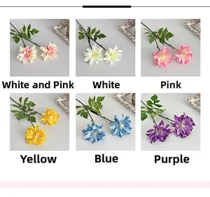 Detail view of 2-head artificial dahlia flowers in six elegant colors for home decor