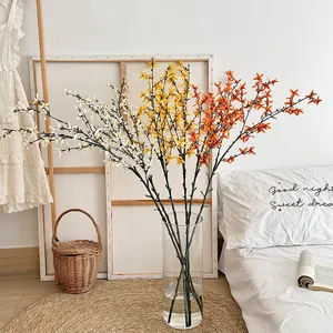 Realistic Artificial Winter Jasmine Flower Stems Satin Fabric Forsythia Long Branch For Home Living Room Wedding Party Decor