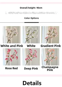 Detail view of 90cm artificial cherry blossoms showing six vibrant color options for decor