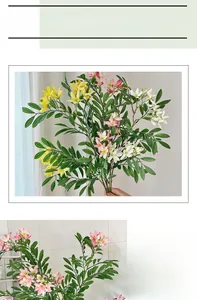 Detailed view of artificial floral stems with yellow, pink and white petals for home decor
