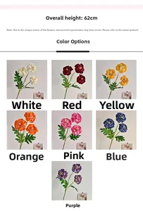 Detailed size chart and 7-color display of 62cm artificial Persian buttercup bouquets