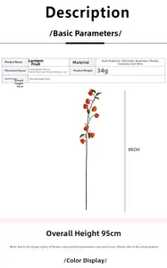 Dimensions détaillées de la branche de physalis artificielle de 95cm avec spécifications