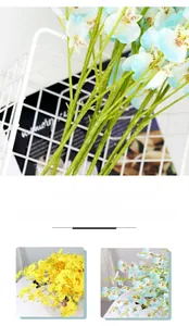 Detail of multi-colored dancing orchid stems in light blue and yellow for home decor