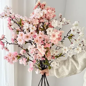 Artificial Cherry Blossom Branch 45 Heads Silk Plastic Faux Flower For Home Wedding Party Decoration Long Stem Floral Arrangement