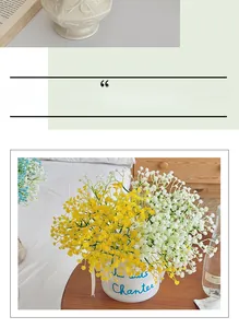 Detail of yellow and white artificial gypsophila flowers in a decorative white bag
