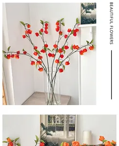 Détail de fleurs artificielles de physalis orange en vase pour décoration d'intérieur