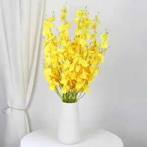 Artificial Dancing Lady Orchid Satin Cloth Flowers Oncidium Faux Floral Long Stem For Wedding Home Party Decoration Indoor Ornament