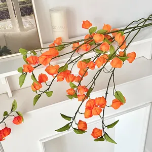 Branches de fleurs de lanterne orange artificielles pour la décoration intérieure