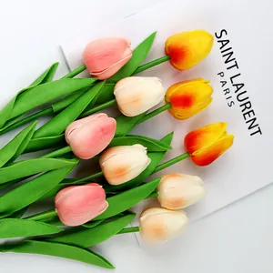 Ramo de 9 tulipanes artificiales de PU en rosa blanco y naranja para boda y hogar