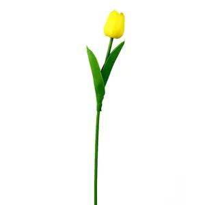 Tulipán artificial amarillo de PU con tallo individual para decoración de interiores