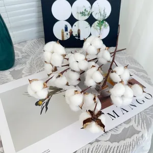 Natural Dried Cotton Branches Bouquet For Home Decor Nordic Style Rustic Cotton Bolls For Wedding Photography Props Christmas Decoration Floral Arrangement