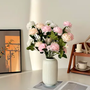 Artificial Ranunculus Satin Flowers Multiple Heads Peony Bouquet For Wedding Home Party Table Decor Realistic Fake Flowers With Leaves