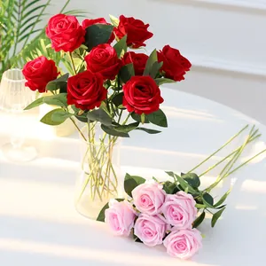 Kunstmatige Fluweel Rozen Realistische Zijden Bloemen Voor Home Decor Bruiloft Feest Valentijnsdag Roos Arrangement Enkele Steel Florale Decoratie