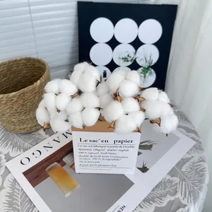 Natural dried cotton flower bouquet in white paper bag for Nordic home decoration