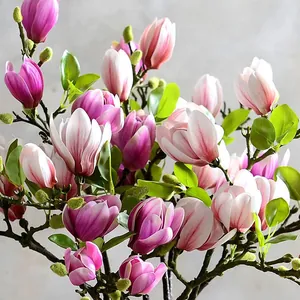 Magnolias artificiels réalistes avec pétales dégradés roses pour décoration intérieure