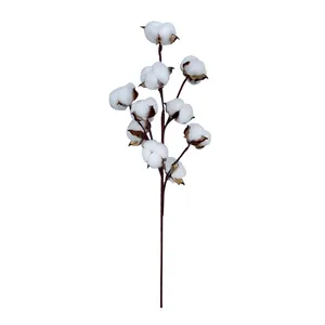 Single stem of realistic artificial white cotton flowers for minimalist home decor