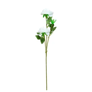 Artificial Persian buttercup silk flowers in white with two blooms and one green bud