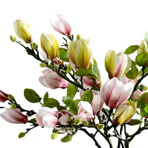 Branche de magnolia artificiel réaliste avec fleurs roses pour décoration de table chic