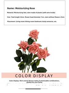 Detail view of pink moisturizing roses with 42cm stems and 7cm flower heads for home decor