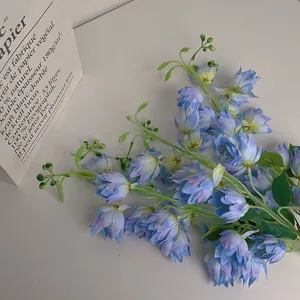 Artificial Bellflower Delphinium Satin Flower Branch With Flocked Stem Gradient Colors For Home Wedding Party Arrangement Decor