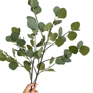 Artificial silver dollar eucalyptus stems with realistic green leaves for home decor