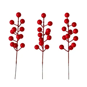 Three vibrant red artificial berry stems for festive Christmas home decor and floral arrangements