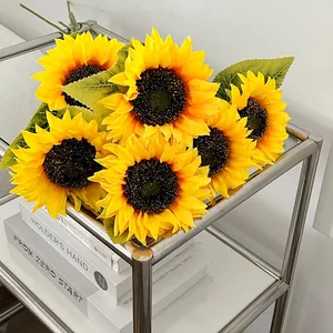 Ramo de girasoles artificiales realistas con 6 cabezas amarillas para decoración