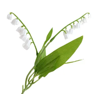 Fiori di mughetto artificiali con petali a campana bianca e foglie verdi decorative