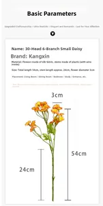 Detail view of artificial daisy bouquet showing dimensions and silk material structure